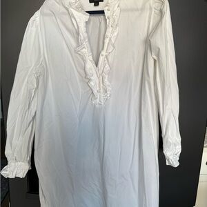 White Ruffled Long Sleeve Shirt Dress